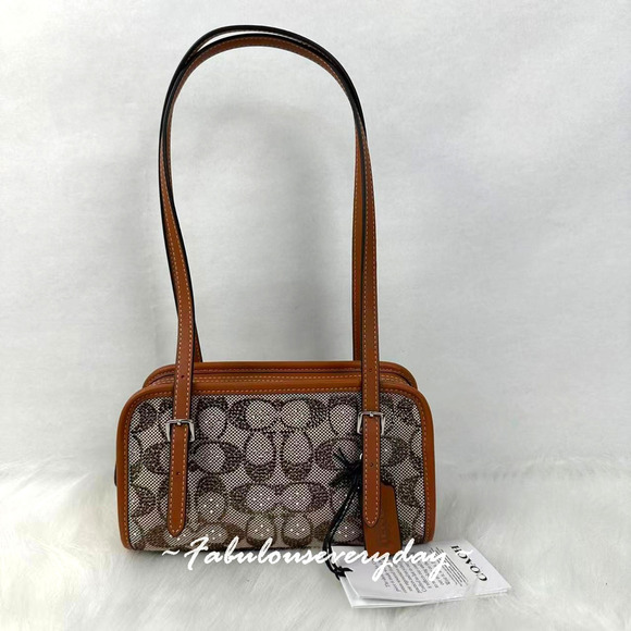 Coach Handbags - Coach Swing Zip Bag 20 Crystal Signature Jacquard Silver/Burnished Amber CBH53